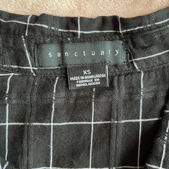 SANCTUARY Womens Black Front Tie windowpane Collared button down XS cotton - Picture 4 of 7